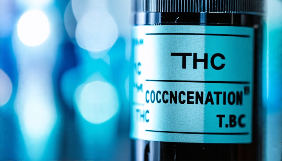 Label indicating THC concentration on a vape product package